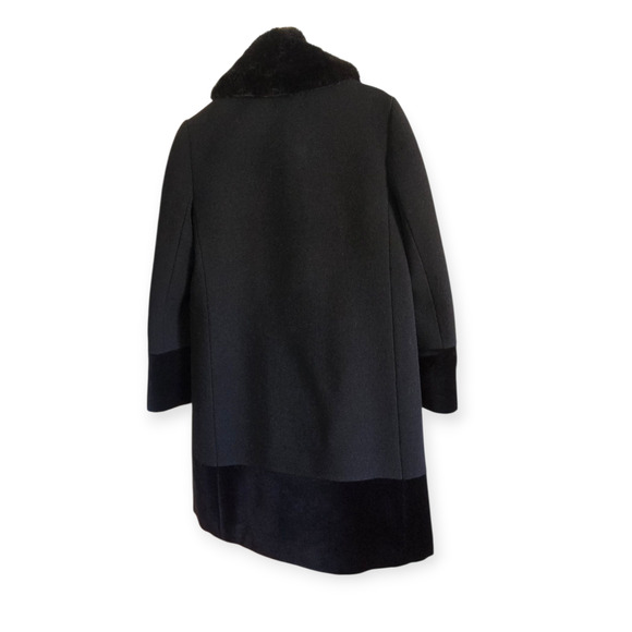 Kate Spade‎ Faux Fur Removeable Collar Wool Velvet Trim Jacket Coat Black - Picture 7 of 9